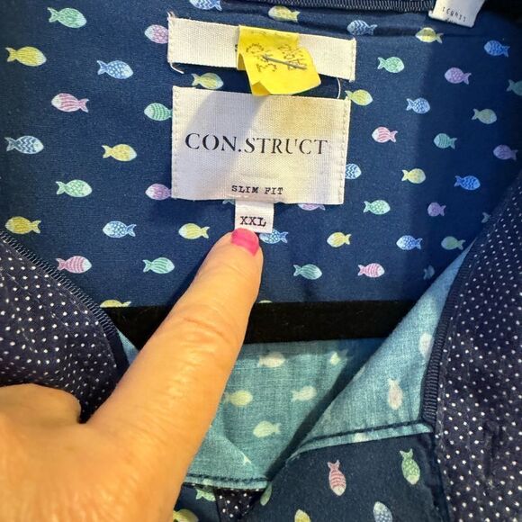 Construct Men’s Slim Fit Tiny Fish Print Button Up Shirt Size XXL Big&Tall - Picture 4 of 9